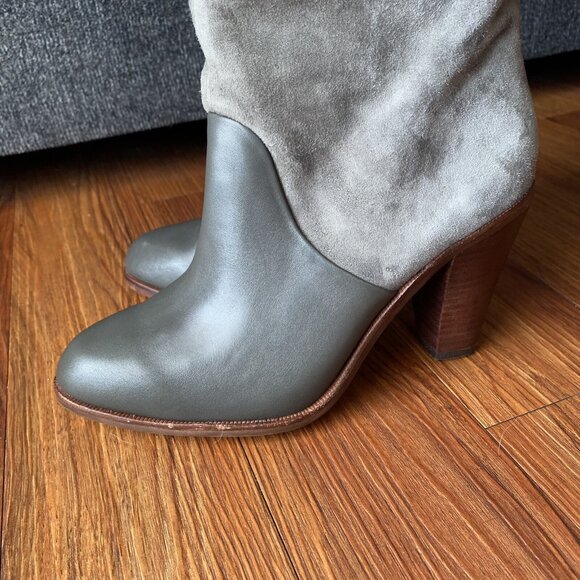 Splendid Sullie Knee High Pull On Boot Grey Suede Leather Stacked Heel - Picture 4 of 11